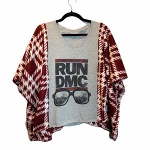 Run DMC V neck poncho up cycle fleece sewn sides